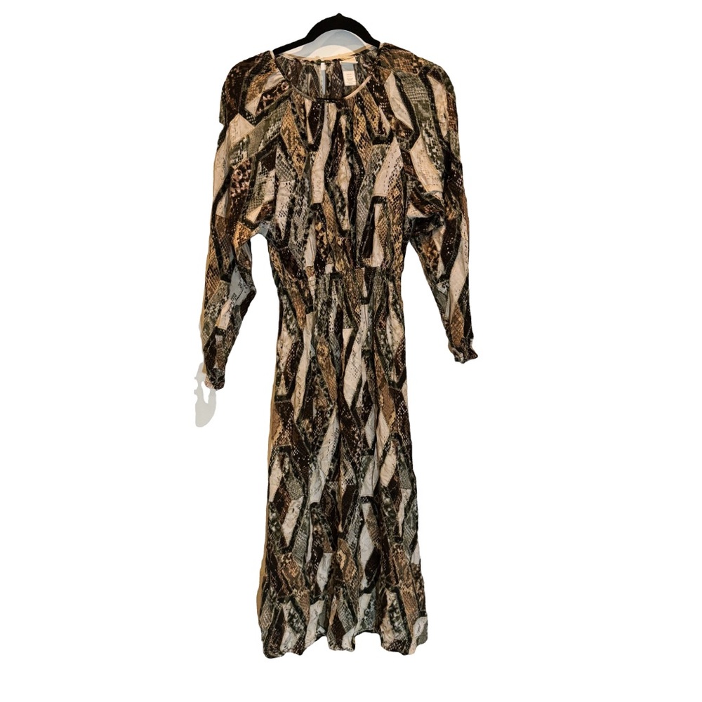 H&M Women’s Earth Tone Print Dress with Rouched Waist